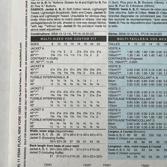 Butterick Semi-fitted Jacket Sewing Pattern B4863 Sz 8 10 12 14 FF Uncut 2006 - Picture 4 of 4